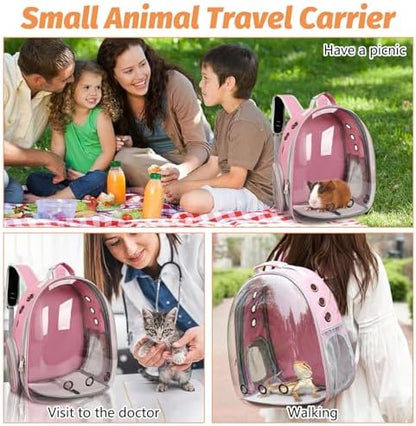 kathson Bearded Dragon Carrier with Harness and Leash Set, Large Reptile Travel Carrier Portable Lizard Backpack Clear Small Animals Carrying Bag for Gecko Hamster Rabbit Hedgehog Kitten (Pink)