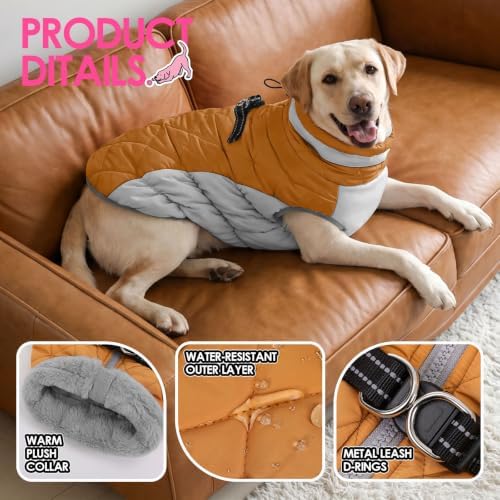 AOFITEE Dog Jacket for Large Dogs Warm Dog Winter Coats with Harness