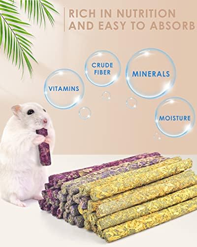 Bissap 36PCS Rabbit Chew Sticks, Mixed Natural Flower Rose Chrysanthemum and Forget-me-not Chew Toys Treats for Rabbit Bunny Chinchilla Guinea Pig Hamster and Other Small Animals Molar Snacks