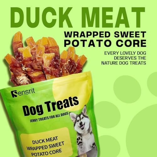 Duck Meat Wrapped Sweet Potato Dog Treats - 10 Oz (285g) Natural Jerky, Hypoallergenic for Sensitive Stomachs, Fiber-Rich, Healthy Snacks for Dogs