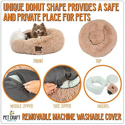 Pet Craft Supply Ultra Plush Calming Anti-Anxiety Pet Bed - Includes Super Soft Comfort Blanket - Great Medium Dog, Puppy and Cat Bed
