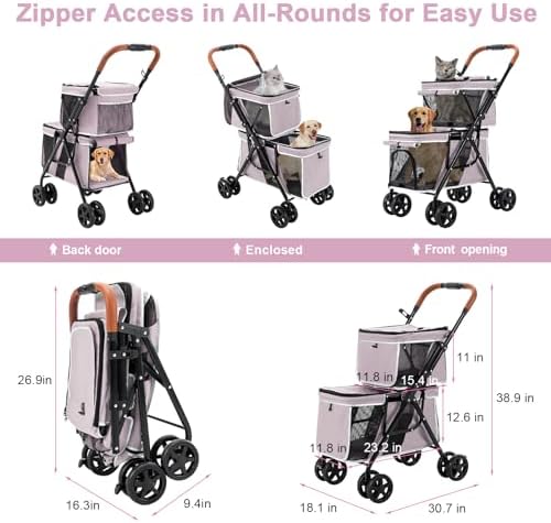 Double Pet Stroller for 2 Dogs & Cats, Double-Decker, Pink