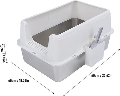 Aramox Half Clad Stainless Steel Cat Bedroom with Metal with High Metal for Cats for Animal Owners and Their Like Friends Closed. (White)