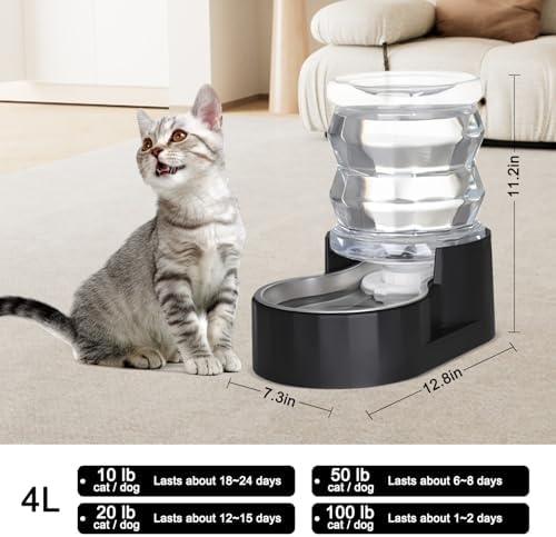 RIZZARI 4L Gravity Cat Water Dispenser: Filtered Hydration for Indoor Cats