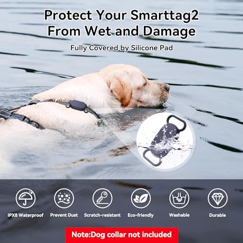 Dog Collar Holder(2 Pack) for Galaxy Smarttag2, Waterproof Silicone Case for Pet Cat, Anti-Lost Scratch Resistant Protective Cover Accessory for Samsung Galaxy Smart tag2(Black/Black)