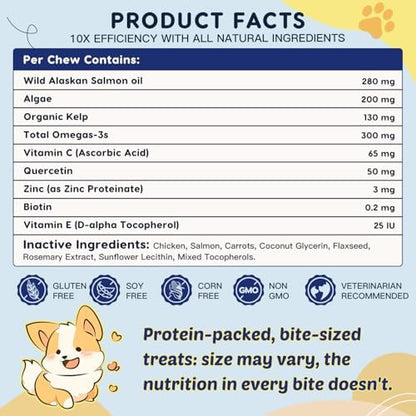 ZEBORA Omega 3 Salmon Fish Oil for Dogs Skin and Coat, 180 Chicken Chews