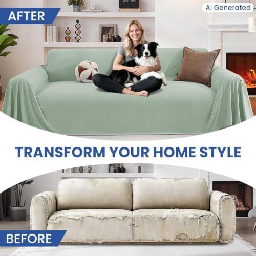Couch Cover for Dogs, Loveseat 2 Cushion Sofa Cover, Light Green