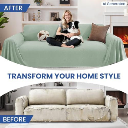 Couch Cover for Dogs, Loveseat 2 Cushion Sofa Cover, Light Green