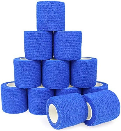 Self Adhesive Bandage Wrap Animal Cohesive Bandage Self Adherent Wrap First Aid Tape for Dogs Cats Horses Birds & Wrist Healing Ankle Sprain (2 Inch Blue 12 Rolls)