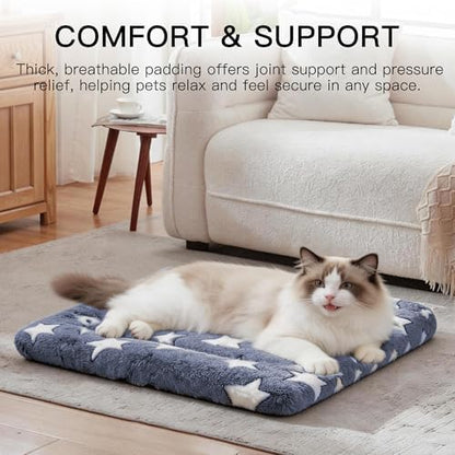 Dog Bed Mat for Crate, Soft Kennel Pad, Durable Comfort Mat for Dogs and Cats, Home and Crate Use (NavyBlue&Star, 18"*14"*1.5")