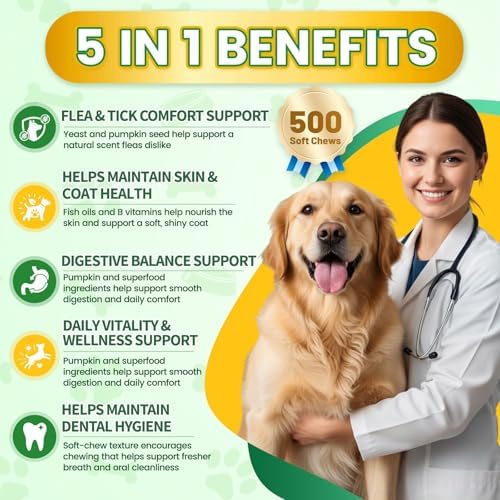 Flea and Tick Prevention for Dogs, 500 Tasty Chicken Flavor Soft Chews
