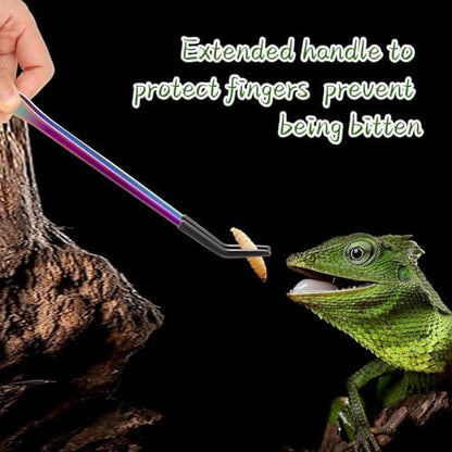 OLIISS Iridescent Reptile Feeding Tongs with Rubber Tips, 10.6", 2 Pack