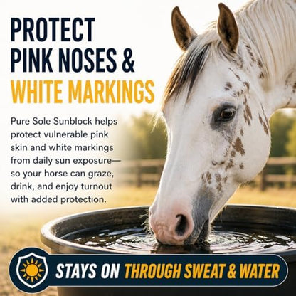 Horse Sunscreen for White Noses – Pure Sole Sun Block Cream for Sensitive Pink Horse Skin | Non-Nano Zinc Oxide & Moisturizing Natural SPF Ingredients – 8 oz