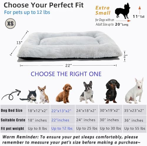 Cat Beds for Indoor Cats Washable Dog Bed Crate pad for Extra Small Dogs Ultra Soft Pet Kennel Pad for Cage Flat Puppy Kitten Cushion Sleeping Mat Anti-Slip Light Grey 22 x 13