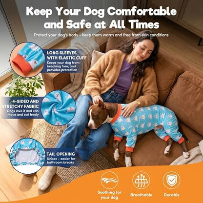 LovinPet Large Big Dog Pajamas, Turquoise Sea Plants Print, Blue, 3XL