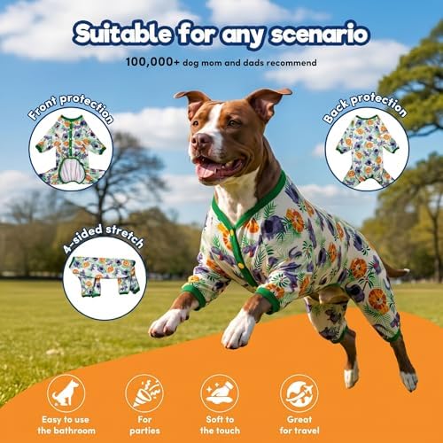 LovinPet Pitbulls Pajamas, Large Breed Jammies, Big Hippo Green Print, XL