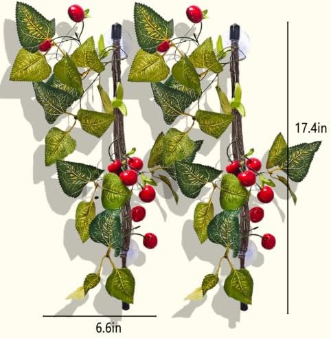BNOSDM 2PCS Reptile Climbing Branch, Bendable Jungle Vine with Leaves Terrarium Plant Decoration with Suction Cup Chameleon Cage Accessories for Gecko Lizard Bearded Dragons Snake (Cherry)