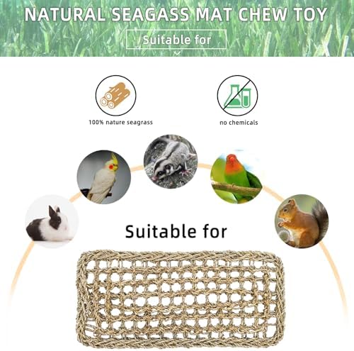 Bird Seagrass Mat 16 × 7" Parrot Natural Grass Woven Net Hammock Parakeet Climbing Rope Ladder Mat Chew Toys Cage Accessories for Pigeon Cockatiel Conure Budgie Cockatoo Rat Hamster