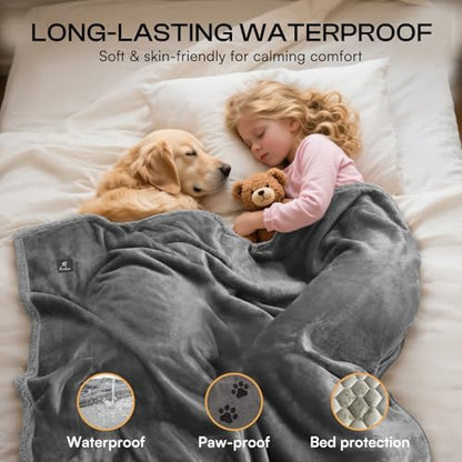 Luciphia Waterproof Bed Blanket Washable,Soft Sherpa Fleece Puppy Reversible Throw Blankets for Small Dog Cat,Furniture Cover Protector Couch Bed from Liquid Pee and Pet Fur, Light Grey, 40" x 28"