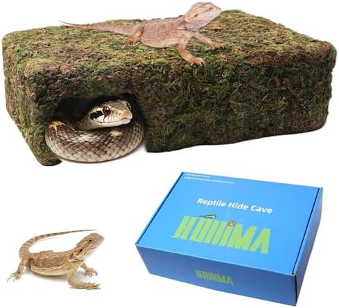 Yellow Mossy Cave Hide for Reptiles, Lizard Gecko Snake Shelter Hut
