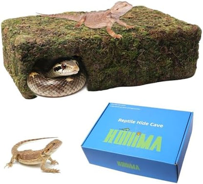 Yellow Mossy Cave Hide for Reptiles, Lizard Gecko Snake Shelter Hut