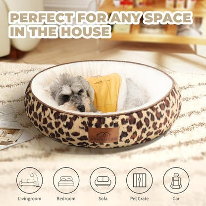 Zerbuger 23in Leopard Round Dog Bed Sofa for Dogs Cats, Machine Washable