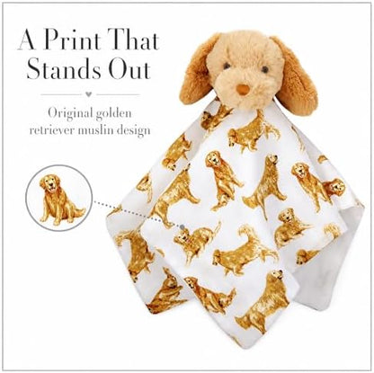 Mud Pie Golden Retriever Woobie Lovey Blanket, Plush Baby Security Blanket with Chime Rattle and Minky Lining