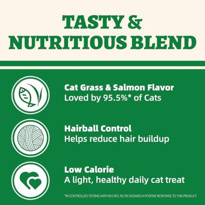 Wellix Cat Grass Treats with Catnip & Salmon, Cat Hairball Treats, 3.2 oz