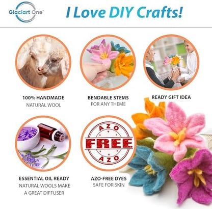 Glaciart One Felt Lily Flowers Artificial Bouquet - 5 pcs|Reusable, Washable and Essential Oil Ready Multi Color Artificial Flowers w/Bendable Wire Stem |Great as Gift and Home or Event Decorations