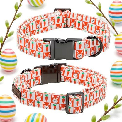 Easter Dog Collar, Orange Carrot Rabbit Print Pet Collars Cute Durable Metal Buckle Girl and Boy Dog Collars Adjustable for Small Medium Large Dogs