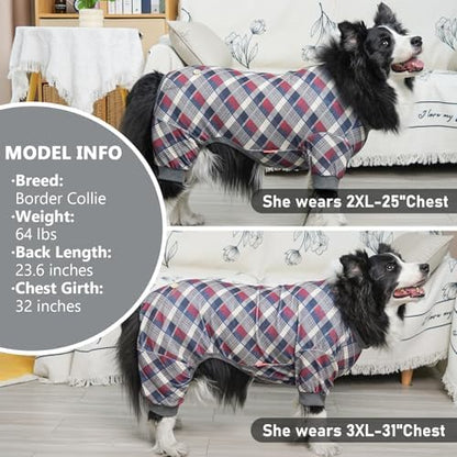 KYEESE Velvet Dog Pajamas for Medium Large Dog Soft Plaid Onesie Daily Wear