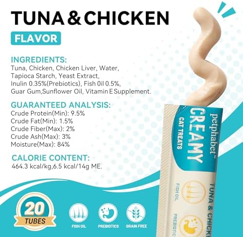 PETPHABET Lickable Cat Treats Squeeze, Tuna & Chicken Recipe 20 Tubes