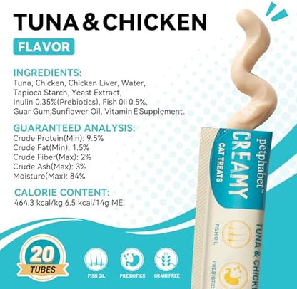 PETPHABET Lickable Cat Treats Squeeze, Tuna & Chicken Recipe 20 Tubes
