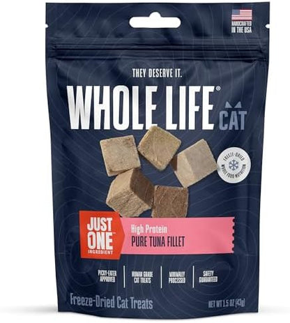 Whole Life Cat Just One Tuna Freeze Dried Cat Treats - Human Grade High Protein Food, Healthy Training Snacks, Freeze Dried Tuna Food Toppers, USA Made Natural Treats - 1.5 oz (Pack of 1)