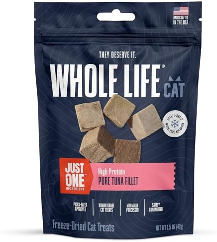 Whole Life Cat Just One Tuna Freeze Dried Cat Treats - Human Grade High Protein Food, Healthy Training Snacks, Freeze Dried Tuna Food Toppers, USA Made Natural Treats - 1.5 oz (Pack of 1)