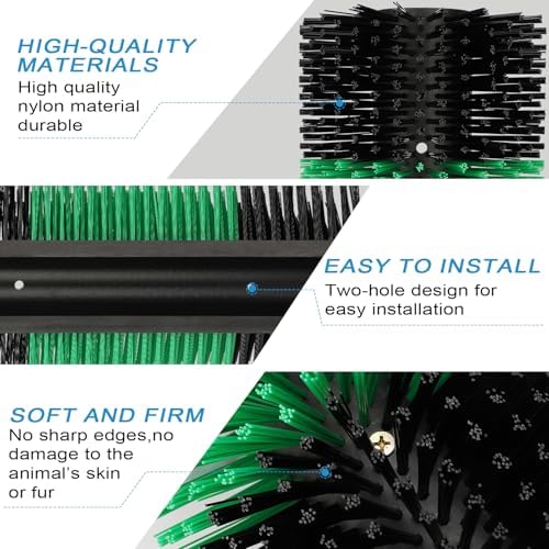 Livestock Scratching Brush with 4 Screws – Cattle and Horse Grooming Brushes, Itch Relief for Horse, Goat, Cattle，Cow,Sheep， and Pig，Animal Back Scratching – Black & Green