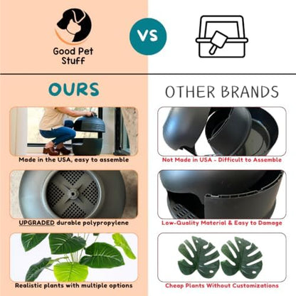 Good Pet Stuff Original Hidden Litter Box Planter, Decorative Cat Litter Enclosure, Carbon Filter, Faux Plant, Round Design, Easy to Clean, Base Kit, Broad Leaf Philodendron, Charcoal Black