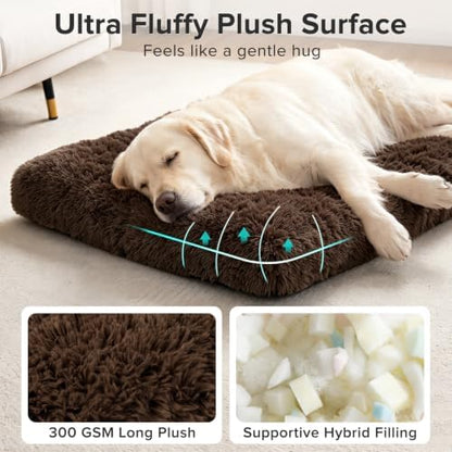 JOEJOY Large Dog Bed Crate Pad, Deluxe Plush Washable Dog Beds Fulffy Soft Kennel Pad Anti-Slip Pet Sleeping Mat for Extra Large Medium Small Dogs, 47" x 29", Brown