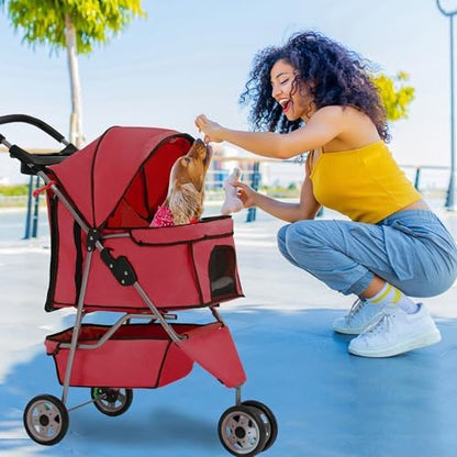 FDW | 3-Wheel Foldable Pet Stroller | Red | Lightweight & Portable