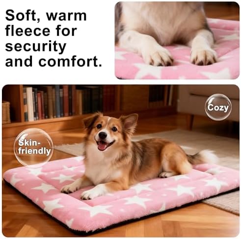Dog Bed Mat – Soft & Comfortable Dog Kennel Pad for Crate – Durable Crate Bed & Mat for Dogs & Cats – Ideal for Crate, Kennel, and Home Use (Big&Little Stars Pink, M(30"*20"*1.5"))