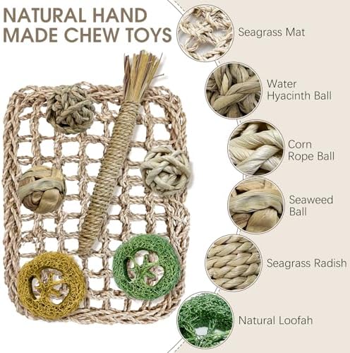 Hamiledyi Rabbit Seagrass Activity Mat Bunny Toy Hanging Rabbit Chew Toys for Teeth Enrichment Toys Seagrass Protector Mat Small Animal Toys for Chinchilla Guinea Pig Hamster Rat Rodent