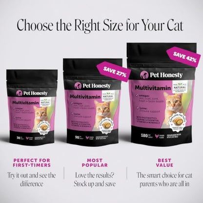 Cat Multivitamin Crunchy Creamy Chews - Daily Cat Vitamins with Lysine, Prebiotics, Omega 3 Fish Oil - Cat Treats for Immune Support, Skin Coat, Digestion, Heart + Joint Health (30-Day Supply)