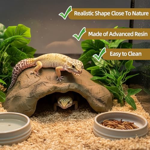 Hide Resin Cave Shelter for Ball Python, Lizard, Leopard Gecko, Bearded Dragon, Terrarium Habitat Decoration (Faux Mud Color, Large)