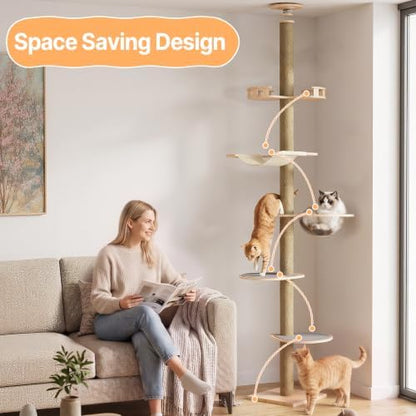 Floor to Ceiling Cat Tree Tower, 5T Adjustable Height 114-127.95”