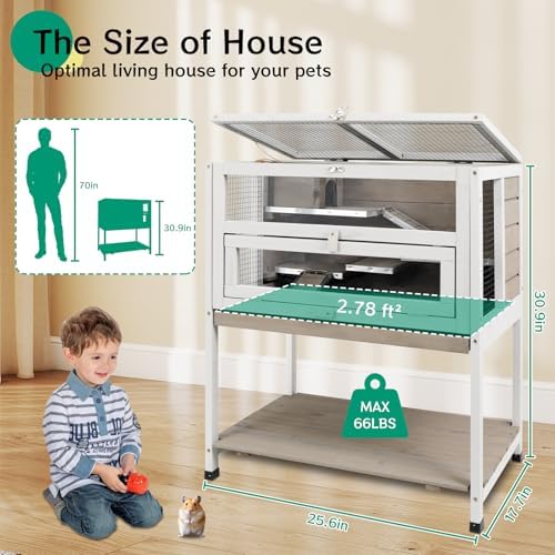 PetsCosset Guinea Pig Cages Hamster Cage Indoor with Stand Storage Wooden Outdoor Small Animals Habitat with Hideout House Pull Out Tray