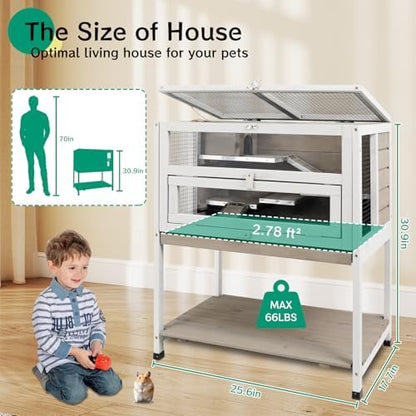 PetsCosset Guinea Pig Cages Hamster Cage Indoor with Stand Storage Wooden Outdoor Small Animals Habitat with Hideout House Pull Out Tray