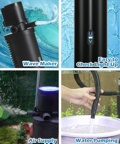 COOSPIDER Aquarium Filter with 6W U-V Light 158GPH for 10-45 Gallon Tank
