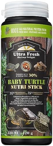 Ultra Fresh Floating Turtle Food, All Natural Ingredients, Wild Sword Prawn, Calcium Vitamin D Enriched for Picky Aquatic Baby Turtles, Nutri Stick 3.35 oz