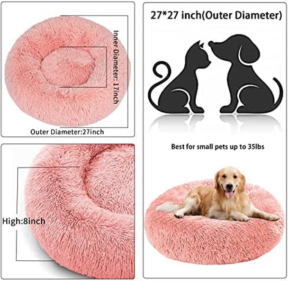 Nisrada Dog Bed for Small Medium Large Dogs, 27 inch Calming Dogs Bed, Washable-Round Cozy Soft Pet Bed for Puppy and Kitten with Slip-Resistant Bottom