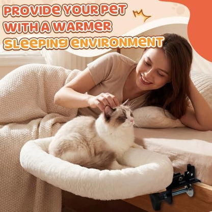 Lewtemi Bedside Pet Bed, Hanging Cat Hammock Attached to Bed or Desk, Cream